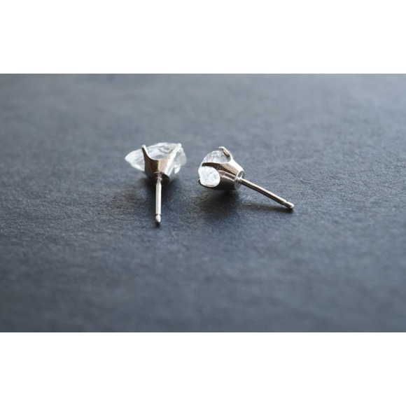 raw stone earrings, natural gemstone studs in sterling silver, crystal e… - Picture 2 of 3